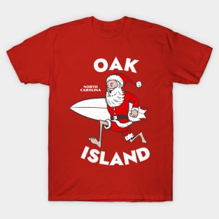 Oak Island, NC Christmas Vacationing Skiing Santa T-Shirt